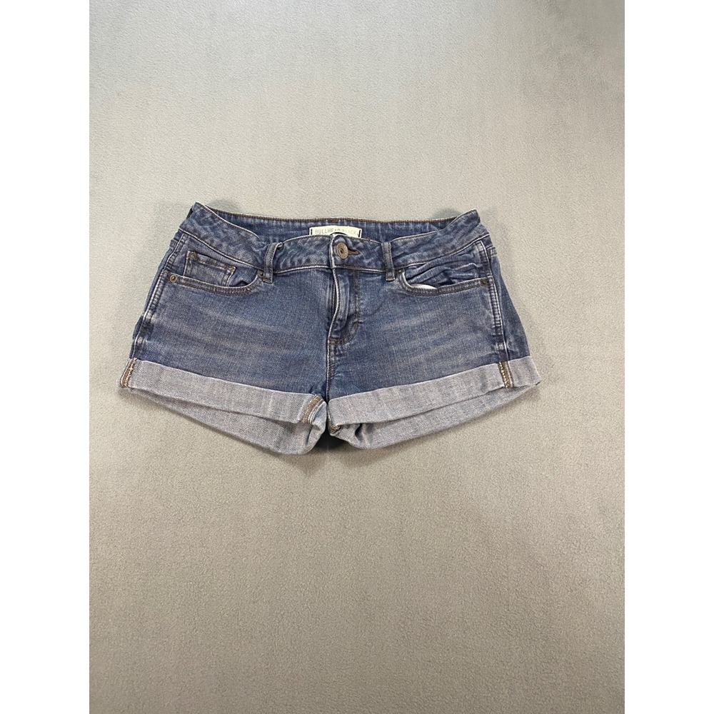 Bullhead Black Womens Size 5 Blue Denim Cuffed Jean Shorts Low Rise Stretch